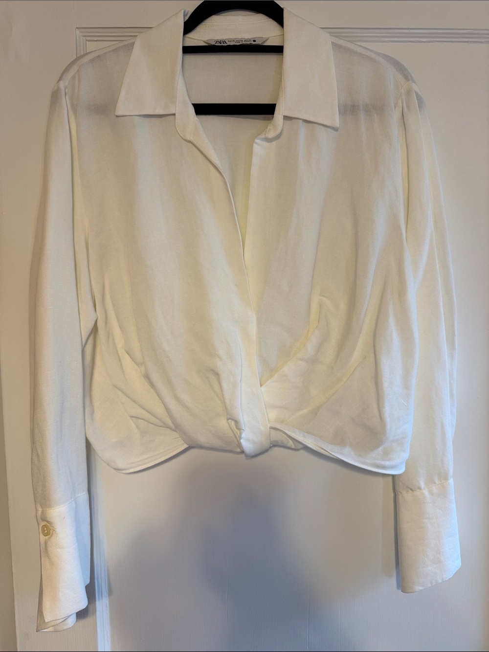 Zara White Twist-Front Collared Blouse